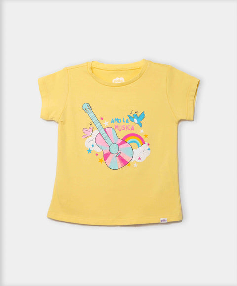 Camiseta Manga Corta Para Bebe Niña En Licra Color Amarillo