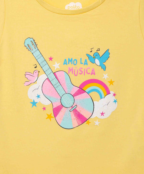 Camiseta Manga Corta Para Bebe Niña En Licra Color Amarillo