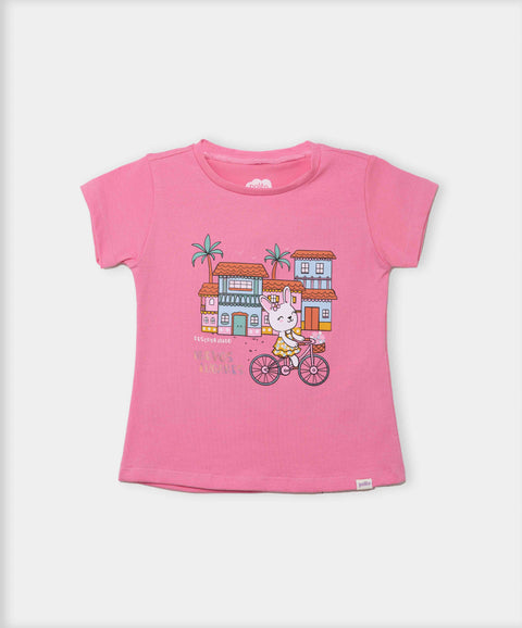 Camiseta Manga Corta Para Bebe Niña En Licra Color Rosado