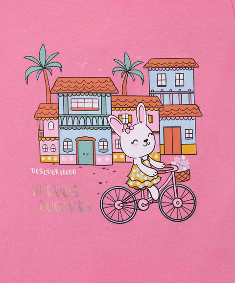 Camiseta Manga Corta Para Bebe Niña En Licra Color Rosado