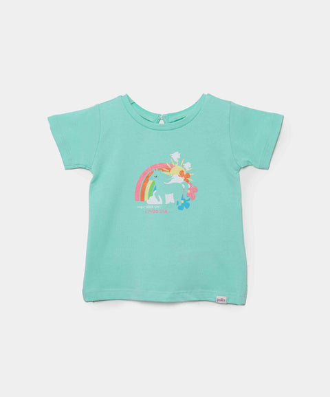 Camiseta Manga Corta Para Recién Nacida En Licra Color Verde Agua