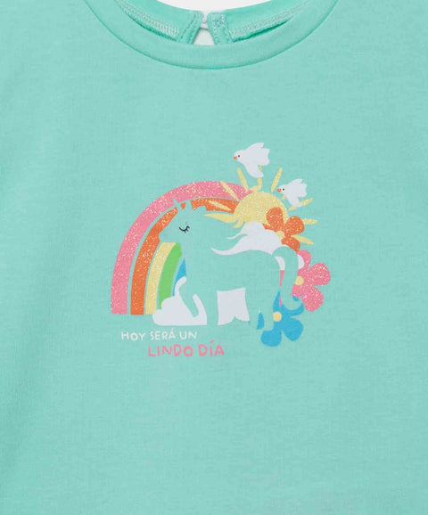 Camiseta Manga Corta Para Recién Nacida En Licra Color Verde Agua