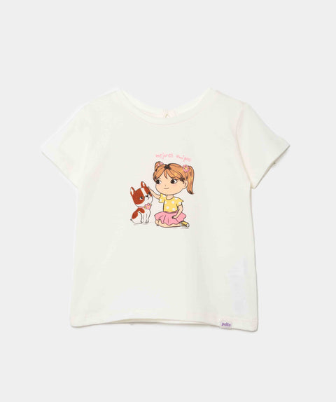 Camiseta Manga Corta Para Recién Nacida En Licra Color Marfil