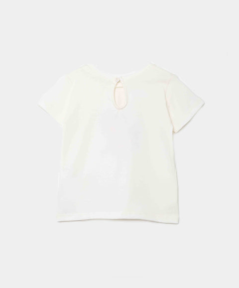 Camiseta Manga Corta Para Recién Nacida En Licra Color Marfil