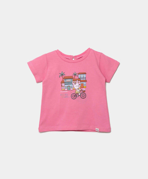 Camiseta Manga Corta Para Recién Nacida En Licra Color Rosado