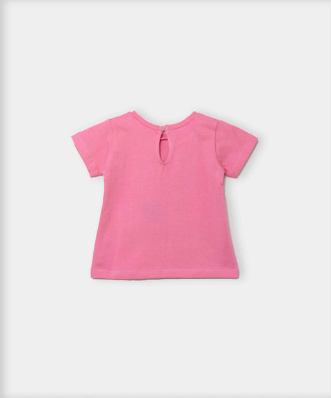 Camiseta Manga Corta Para Recién Nacida En Licra Color Rosado