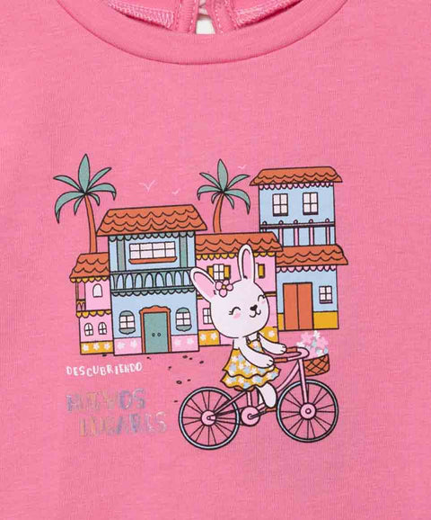 Camiseta Manga Corta Para Recién Nacida En Licra Color Rosado