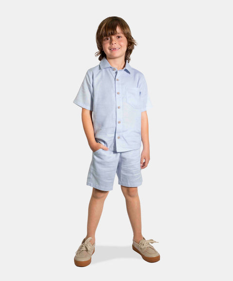 Conjunto De Camisa Y Bermuda Para Niño En Algodón Color Azul