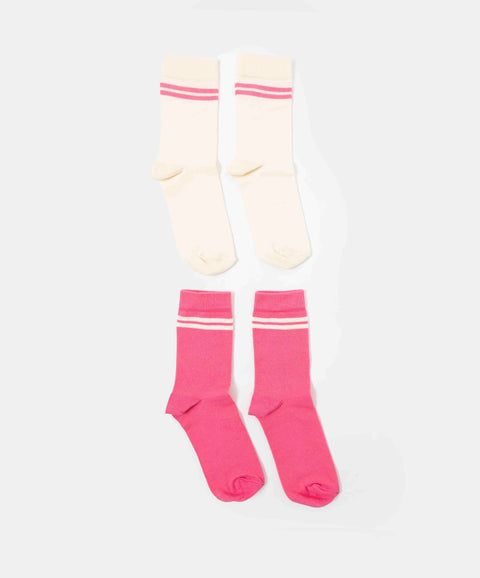 Medias Largas X 2 Para Niña En Algodón Color Marfil Y Rosado