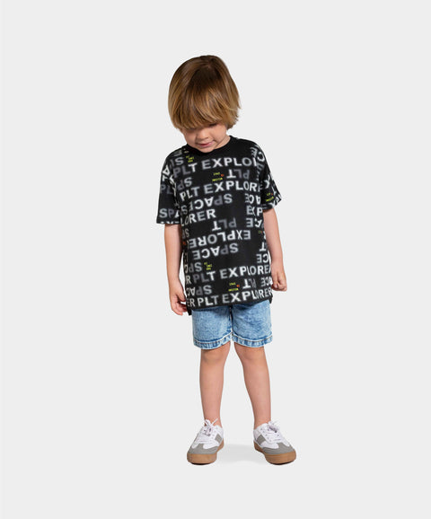 Camiseta Manga Corta Para Bebe Niño En Tela Suave Color  Negro
