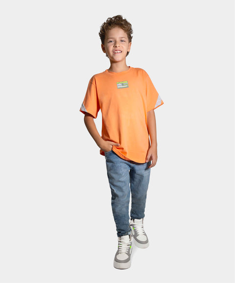 Camiseta Manga Corta Para Niño En Tela Suave Color Naranja