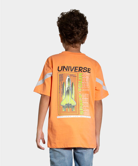 Camiseta Manga Corta Para Niño En Tela Suave Color Naranja