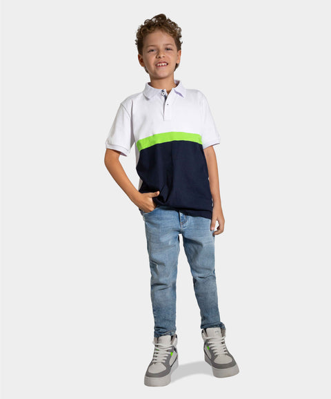 Camiseta Tipo Polo Niño En Algodón Color Blanco