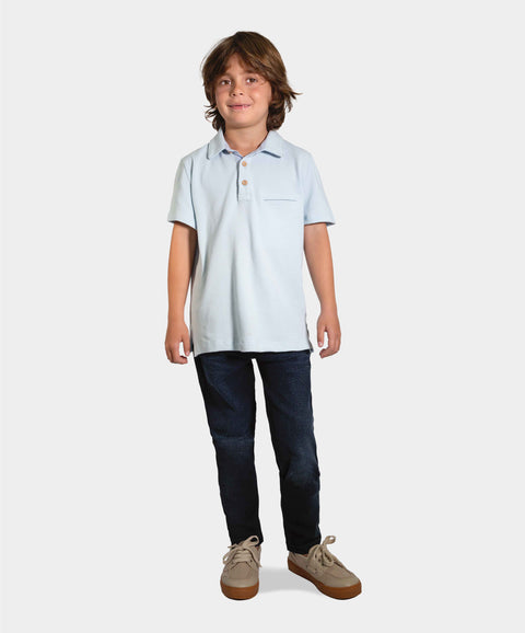 Camiseta Tipo Polo Niño En Algodón Color Azul Claro