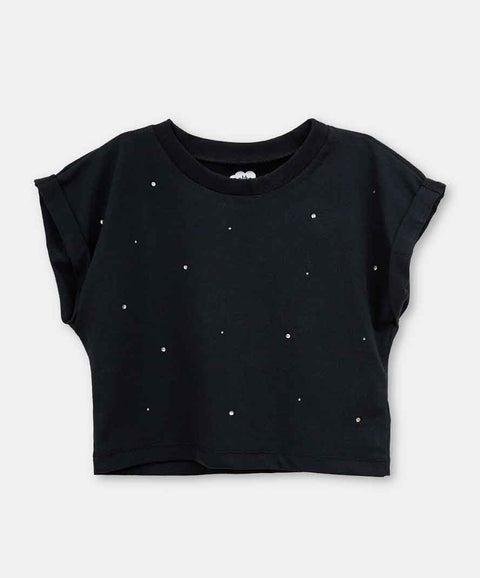 Camiseta Manga Corta Para Niña En Licra Color Negro