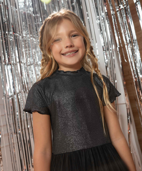 Vestido Corto Para Niña Con Tull Color Negro