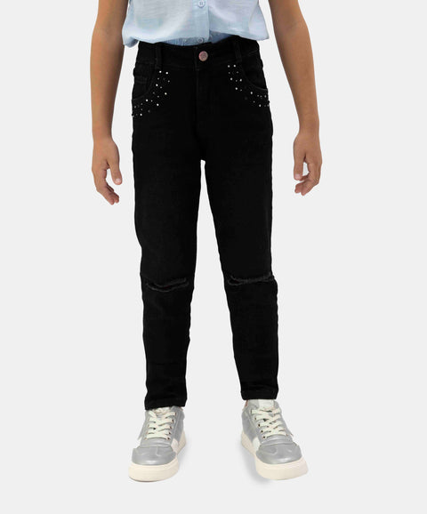 Jean Slim Para Niña En Black Denim Tono Oscuro