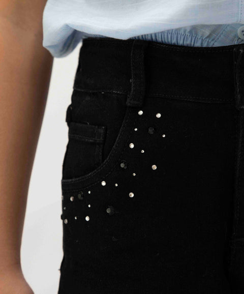 Jean Slim Para Niña En Black Denim Tono Oscuro