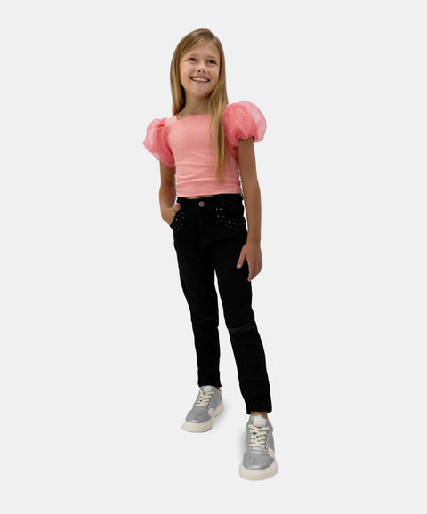 Blusa Manga Corta Para Niña En Licra Color Coral