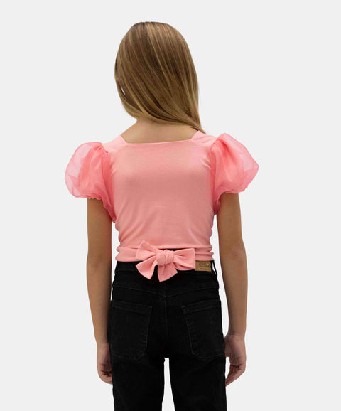 Blusa Manga Corta Para Niña En Licra Color Coral