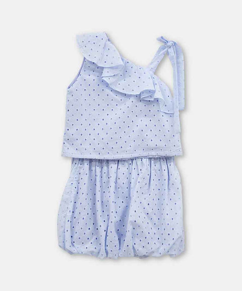 Conjunto Blusa Y Falda Para Niña En Ojalillo Color Azul Claro