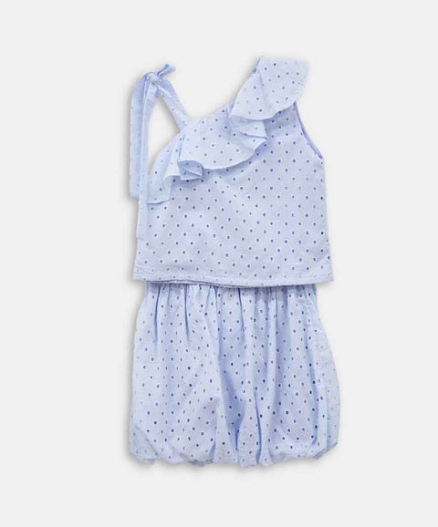 Conjunto Blusa Y Falda Para Niña En Ojalillo Color Azul Claro