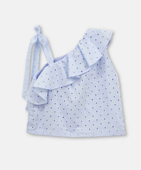 Conjunto Blusa Y Falda Para Niña En Ojalillo Color Azul Claro