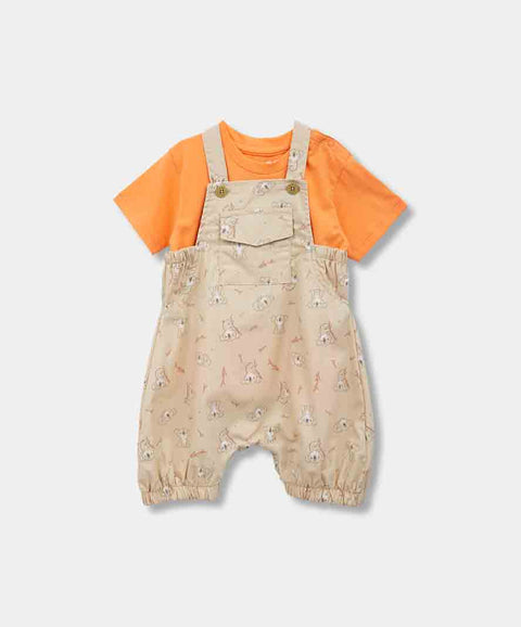 Conjunto Camiseta Y Overol Para Recién Nacido Color Kaki Y Naranja