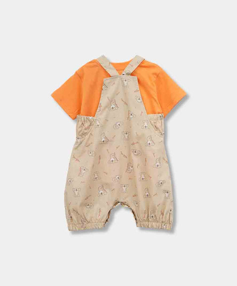 Conjunto Camiseta Y Overol Para Recién Nacido Color Kaki Y Naranja