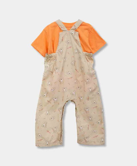 Conjunto Camiseta Y Overol Largo Para Recién Nacido Color Kaki Y Naranja