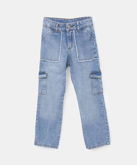 Jean Wide Leg Para Niña En Denim Tono Medio Claro