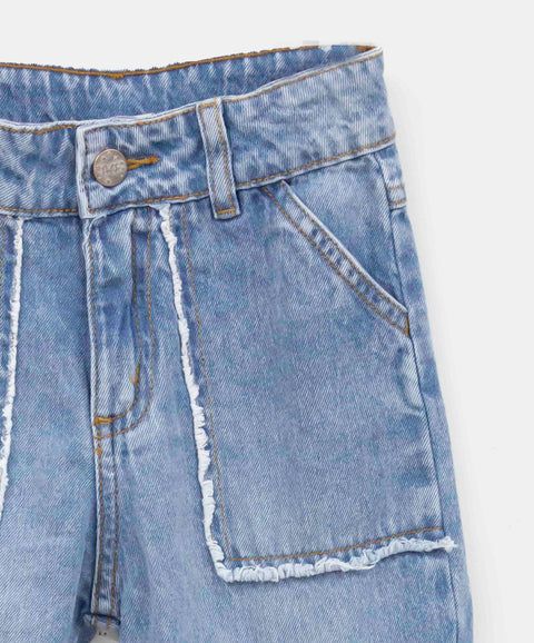 Jean Wide Leg Para Niña En Denim Tono Medio Claro