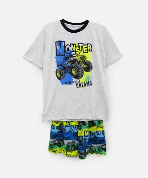 Pijama Manga Corta Y Short Para Niño En Tela Suave Color Blanco Jasped
