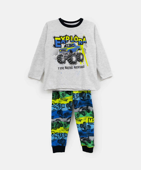 Pijama Manga Larga Y Short Para Niño En Tela Suave Color Blanco Jasped