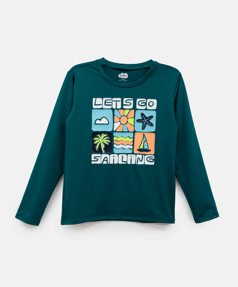 Camiseta De Playa Manga Larga Para Niño En Licra Color Verde Jade