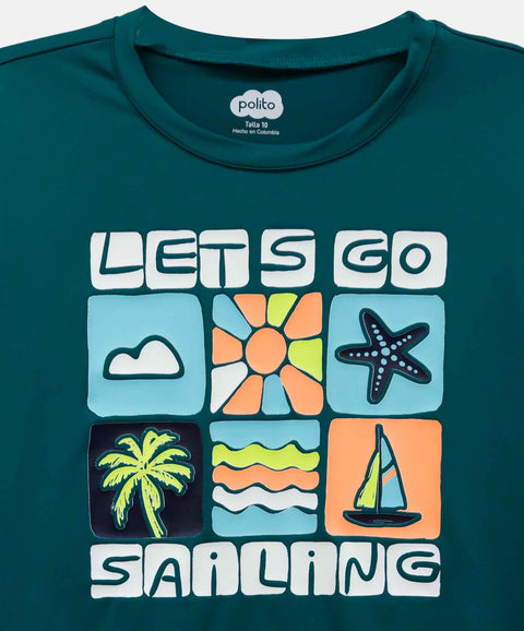 Camiseta De Playa Manga Larga Para Niño En Licra Color Verde Jade