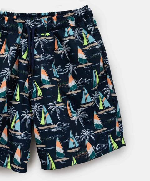 Bermuda De Playa Para Niño Color Azul Navy Estampado