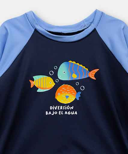 Camiseta Manga Larga De Playa Para Recién Nacido En Licra Color Azul