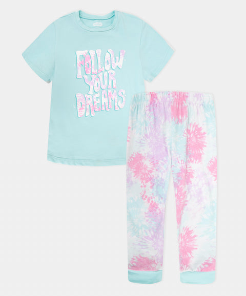 Pijama Manga Corta Y Pantalón Para Niña Color Azul Claro