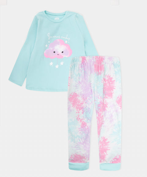 Pijama Manga Larga Y Pantalón Para Bebé Niña Color Azul Claro