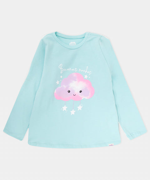 Pijama Manga Larga Y Pantalón Para Bebé Niña Color Azul Claro