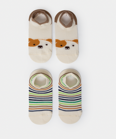 Medias Tobilleras X 2 Para Bebé Niño En Algodón Color Marfil