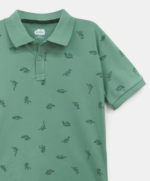 Camiseta Tipo Polo Niño En Algodón Color Verde Oliva