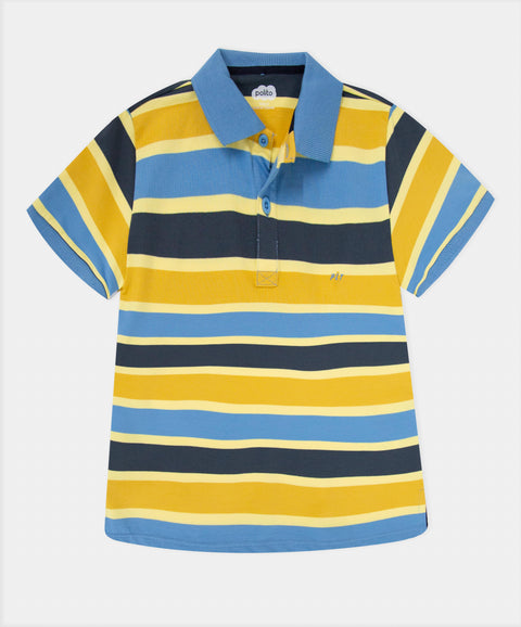 Camiseta Tipo Polo Niño En Algodón Color Amarillo Con Rayas