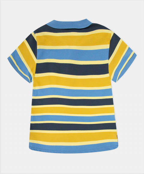 Camiseta Tipo Polo Niño En Algodón Color Amarillo Con Rayas