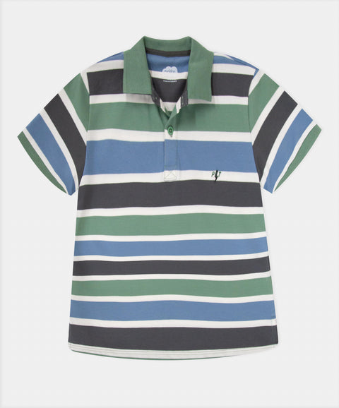 Camiseta Tipo Polo Niño En Algodón Color Verde Con Rayas
