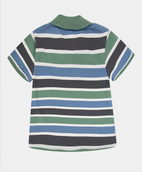 Camiseta Tipo Polo Niño En Algodón Color Verde Con Rayas