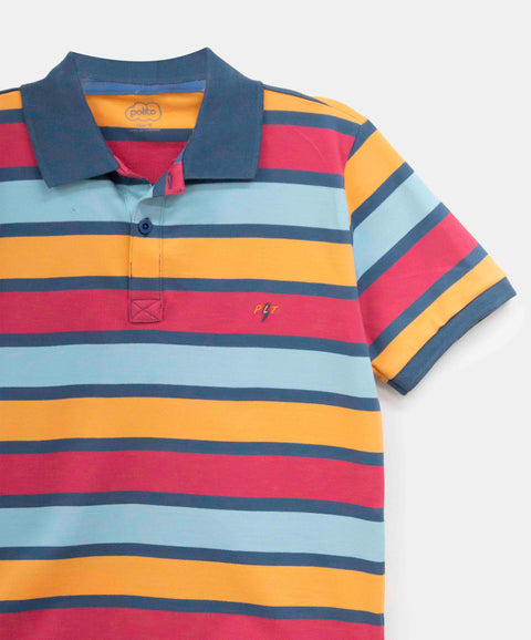 Camiseta Tipo Polo Niño En Algodón Color Azul Con Rayas