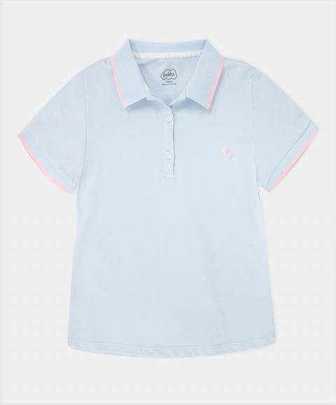 Camiseta Tipo Polo Para Niña En Algodón Color Azul Claro