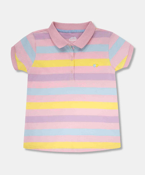 Camiseta Tipo Polo Para Niña En Algodón Color Rosado Con Rayas